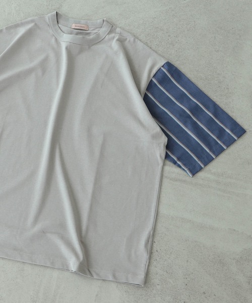 BEAMS LIGHTS(ビームスライツ)の「BEAMS LIGHTS / ストライプ パネル切替 Tシャツ(Tシャツ/カットソー・メンズ・グレー/ホワイト・MEDIUM/SMALL/LARGE)」の2枚目の写真