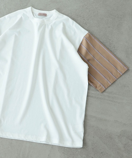 BEAMS LIGHTS(ビームスライツ)の「BEAMS LIGHTS / ストライプ パネル切替 Tシャツ(Tシャツ/カットソー・メンズ・グレー/ホワイト・MEDIUM/SMALL/LARGE)」の1枚目の写真