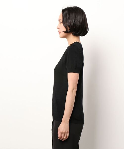 Q（キュー）の「肩ボタン半袖ニット（ニット/セーター・レディース・ブルー/ホワイト/ブラック・MEDIUM）」の4枚目の写真