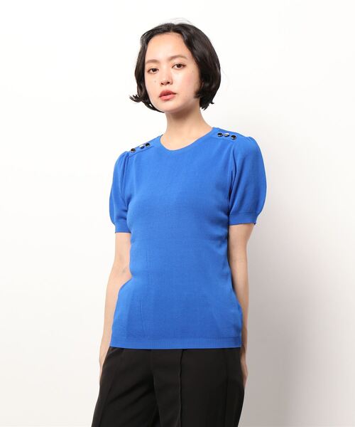 Q（キュー）の「肩ボタン半袖ニット（ニット/セーター・レディース・ブルー/ホワイト/ブラック・MEDIUM）」の8枚目の写真