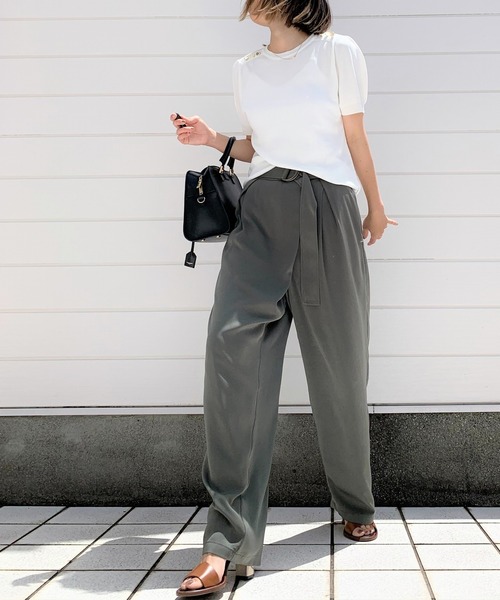 Q（キュー）の「肩ボタン半袖ニット（ニット/セーター・レディース・ブルー/ホワイト/ブラック・MEDIUM）」の9枚目の写真