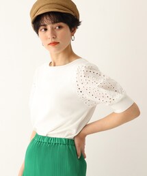 OPAQUE.CLIP | 【C】エンブロイダリーレーススリーブ ストレッチリブニット【WEB限定サイズ】(ニット/セーター)