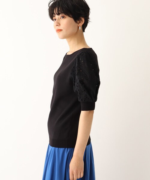OPAQUE.CLIP（オペークドットクリップ）の「◆【C】エンブロイダリーレーススリーブ ストレッチリブニット【WEB限定サイズ】（ニット/セーター・レディース・ブラック/オレンジ/ブラウン系その他/ホワイト系・40/38/36/34）」の6枚目の写真
