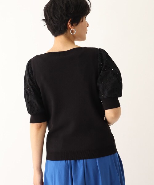 OPAQUE.CLIP（オペークドットクリップ）の「◆【C】エンブロイダリーレーススリーブ ストレッチリブニット【WEB限定サイズ】（ニット/セーター・レディース・ブラック/オレンジ/ブラウン系その他/ホワイト系・40/38/36/34）」の7枚目の写真