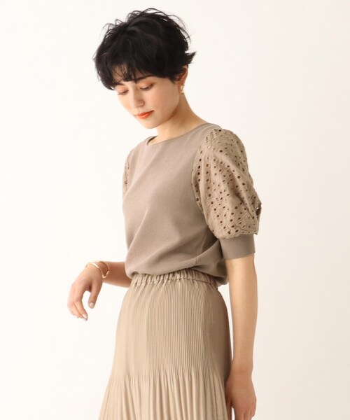OPAQUE.CLIP（オペークドットクリップ）の「◆【C】エンブロイダリーレーススリーブ ストレッチリブニット【WEB限定サイズ】（ニット/セーター・レディース・ブラック/オレンジ/ブラウン系その他/ホワイト系・40/38/36/34）」の12枚目の写真