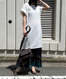 ロールアップフレンチスリーブルーズTシャツワンピース