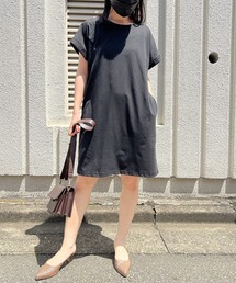 ロールアップフレンチスリーブルーズTシャツワンピース