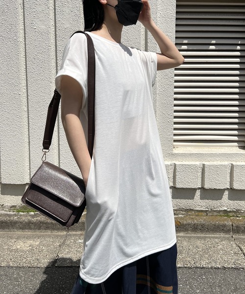 Jewelobe（ジュエローブ）の「ロールアップフレンチスリーブルーズTシャツワンピース（ワンピース・レディース・ホワイト/イエロー/ブルー/ブラウン/グレー/ブラック・FREE）」の13枚目の写真
