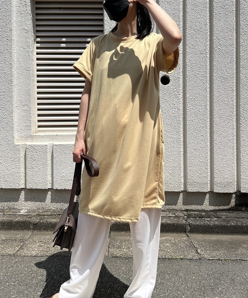 Jewelobe（ジュエローブ）の「ロールアップフレンチスリーブルーズTシャツワンピース（ワンピース・レディース・ホワイト/イエロー/ブルー/ブラウン/グレー/ブラック・FREE）」の20枚目の写真