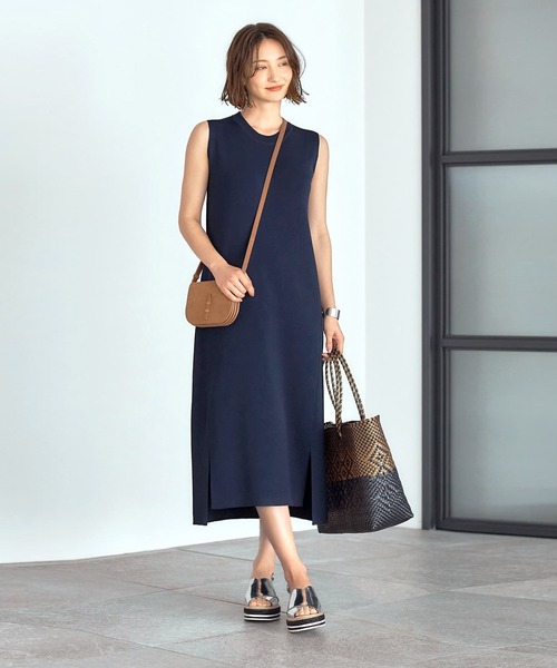 【美品】PREMISE DRESS サマーニットノースリーブワンピース ENC ワンピース sleeveless summer knit one piece / ノースリ