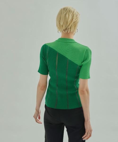 UNITED TOKYO（ユナイテッドトウキョウ）の「オブリックリブニットトップス（ニット/セーター・レディース・ブラック/オフホワイト/グリーン・FREE）」の20枚目の写真