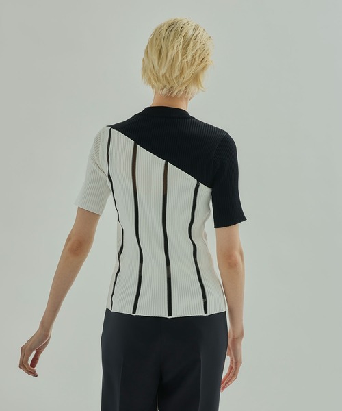 UNITED TOKYO（ユナイテッドトウキョウ）の「オブリックリブニットトップス（ニット/セーター・レディース・ブラック/オフホワイト/グリーン・FREE）」の12枚目の写真