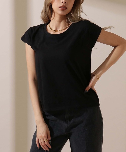 LATINA（ラティーナ）の「USAコットンフレンチスリーブTシャツ（Tシャツ/カットソー・レディース・オフホワイト/ブラック・FREE）」の2枚目の写真