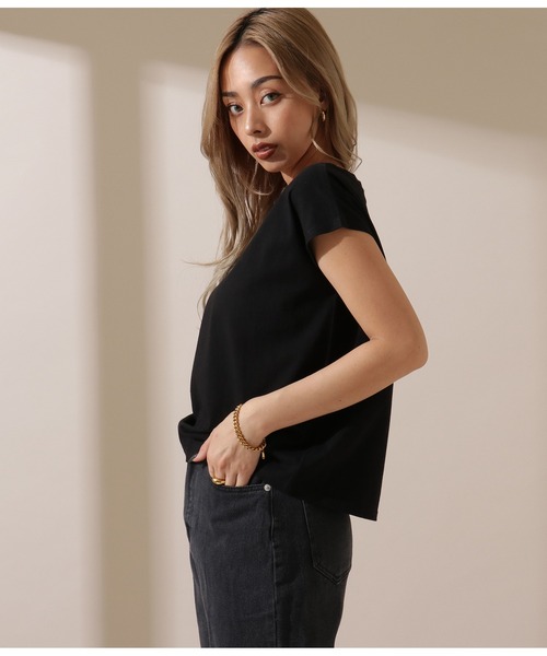 LATINA（ラティーナ）の「USAコットンフレンチスリーブTシャツ（Tシャツ/カットソー・レディース・オフホワイト/ブラック・FREE）」の4枚目の写真
