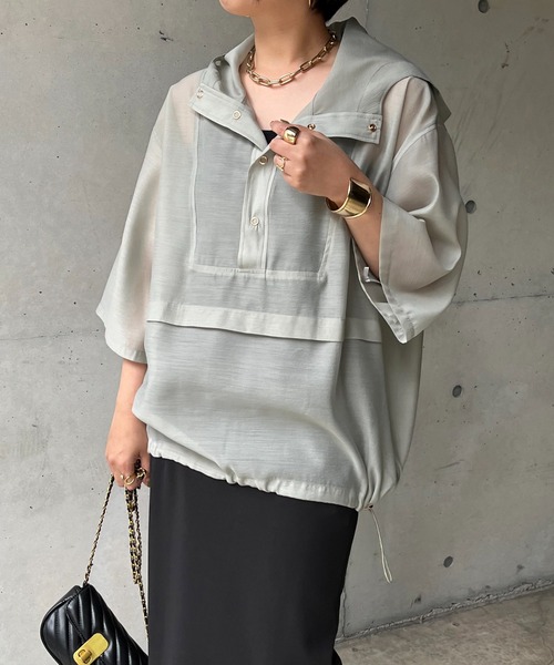 prose verse(プロズヴェール)の「リップルオーガンジーアノラックパーカー(パーカー・レディース・グリーン/オフホワイト/ブラック・MEDIUM)」の12枚目の写真