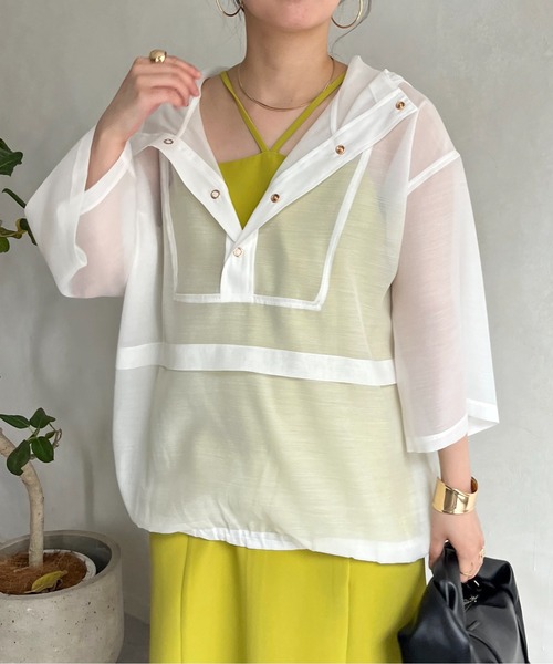 prose verse(プロズヴェール)の「リップルオーガンジーアノラックパーカー(パーカー・レディース・グリーン/オフホワイト/ブラック・MEDIUM)」の22枚目の写真