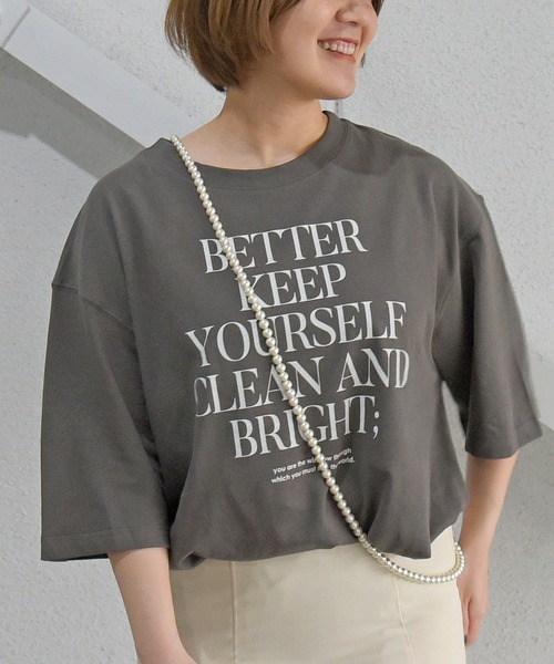 sango（sango）の「ロゴプリントビッグTシャツ（Tシャツ/カットソー・レディース・スミクロ/オフホワイト/パープル・FREE）」の2枚目の写真