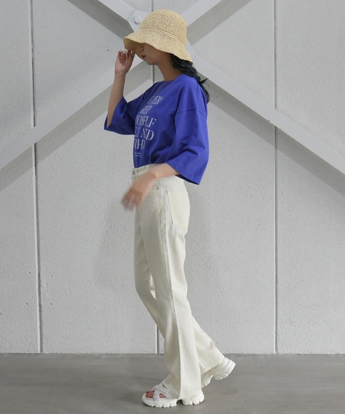 sango（sango）の「ロゴプリントビッグTシャツ（Tシャツ/カットソー・レディース・スミクロ/オフホワイト/パープル・FREE）」の7枚目の写真