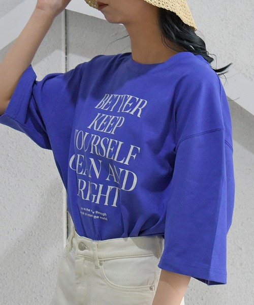 sango（sango）の「ロゴプリントビッグTシャツ（Tシャツ/カットソー・レディース・スミクロ/オフホワイト/パープル・FREE）」の4枚目の写真