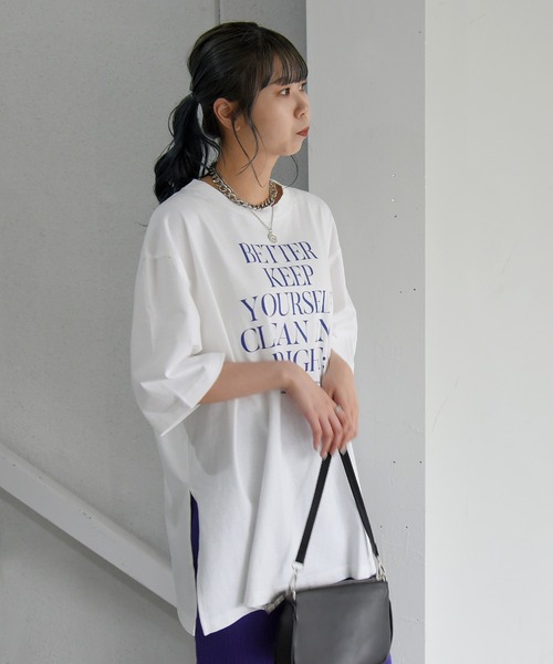 sango（sango）の「ロゴプリントビッグTシャツ（Tシャツ/カットソー・レディース・スミクロ/オフホワイト/パープル・FREE）」の10枚目の写真