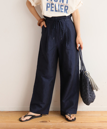 リネンレーヨンシャンブレータックストレートパンツ