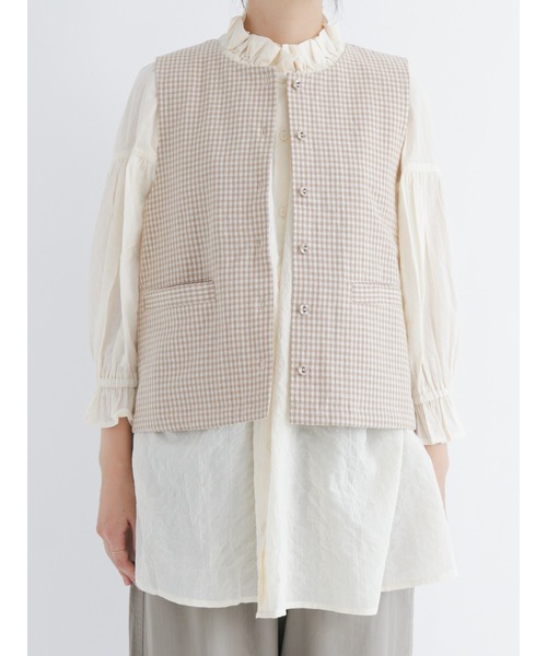 Samansa Mos2（サマンサ モスモス）の「ギンガムチェックベスト（ベスト・レディース・ブラック/ベージュ/チャコール・ﾌﾘ-）」の9枚目の写真