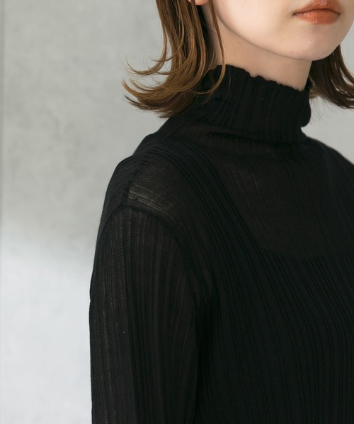 URBAN RESEARCH ROSSO（アーバンリサーチロッソ）の「ランダムリブシアーニット（ニット/セーター・レディース・ブラック/オフホワイト/ベージュ系その他・FREE）」の4枚目の写真