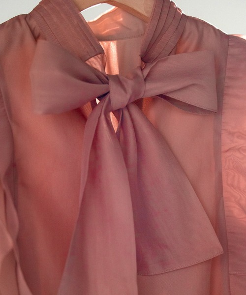 前後2Wayシアー素材リボンタイフリルブラウス
