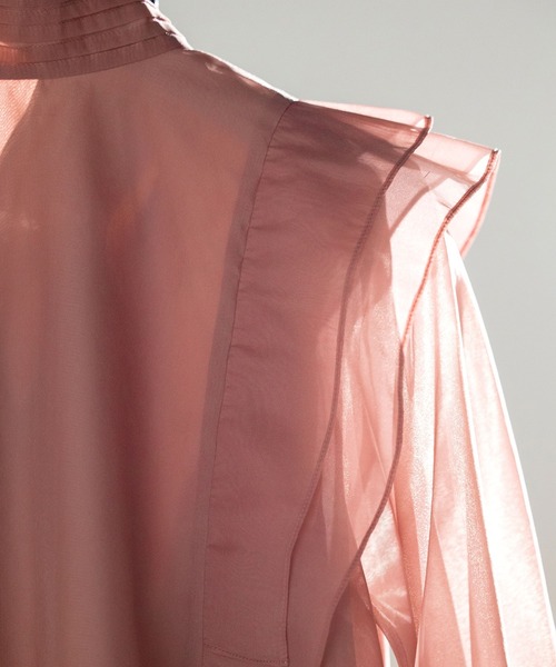 前後2Wayシアー素材リボンタイフリルブラウス