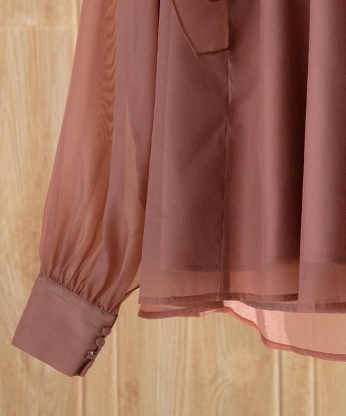 前後2Wayシアー素材リボンタイフリルブラウス