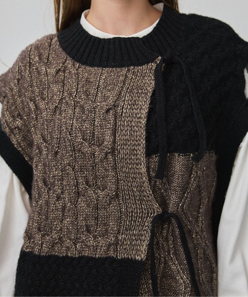 PUBLIC TOKYO(パブリックトウキョウ)の「パターンミックスニットジレベスト(ニット/セーター・レディース・ベージュ/その他2・FREE)」の3枚目の写真