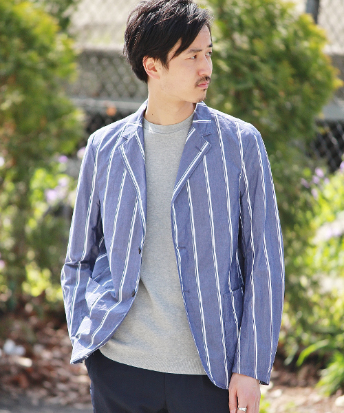 EDIFICE（エディフィス）の「◇ワイドストライプ シャツカバーオール（その他アウター・メンズ・ホワイト/ネイビー・48/46/44/50）」の2枚目の写真