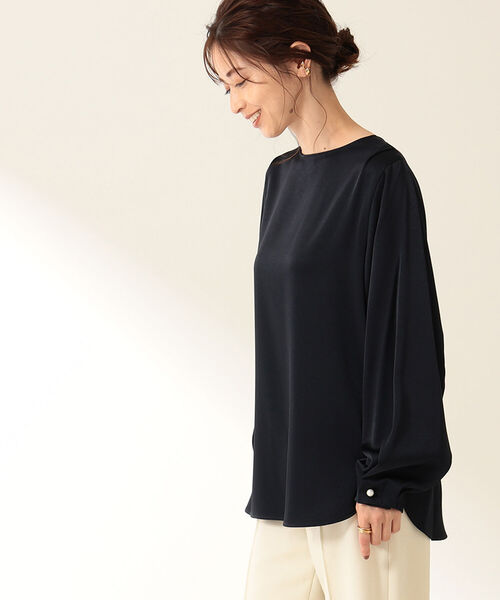 Demi-Luxe BEAMS(デミルクス ビームス)の「Demi-Luxe BEAMS / サテン タック プルオーバー(シャツ/ブラウス・レディース・ブラウン系その他/ネイビー・36/38)」の12枚目の写真