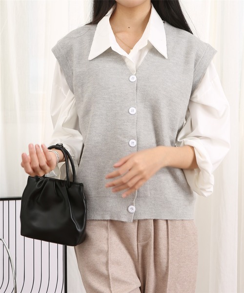 MAISON DE THERESE(メゾン ド テレーズ)の「Vネックボタン開きニットベスト(ニット/セーター・レディース・ブラック/グレー・FREE)」の17枚目の写真