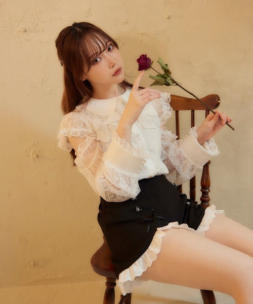 Swankiss(スワンキス)の「PI ribbon lacy B/L(シャツ/ブラウス・レディース・ブラック/ホワイト/ピンク・FREE)」の6枚目の写真
