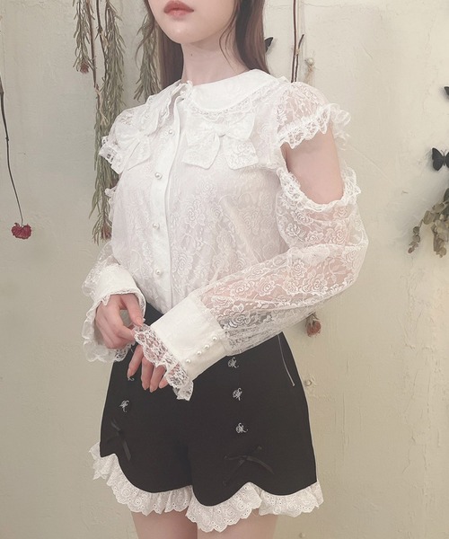 Swankiss(スワンキス)の「PI ribbon lacy B/L(シャツ/ブラウス・レディース・ブラック/ホワイト/ピンク・FREE)」の8枚目の写真