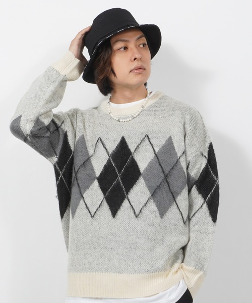 1111clothing(ワンフォークロージング)の「WJQ モヘアタッチ ルーズニット / 総柄 ニット プルオーバー オーバーサイズ(ニット/セーター・メンズ・ホワイト系6/グレー系6/ブラウン系4/ブラック系3/ベージュ系5/ブラック系5/ホワイト系3/ホワイト系5/ブラック系4・FREE)」の3枚目の写真