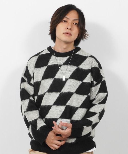 1111clothing(ワンフォークロージング)の「WJQ モヘアタッチ ルーズニット / 総柄 ニット プルオーバー オーバーサイズ(ニット/セーター・メンズ・ホワイト系6/グレー系6/ブラウン系4/ブラック系3/ベージュ系5/ブラック系5/ホワイト系3/ホワイト系5/ブラック系4・FREE)」の4枚目の写真