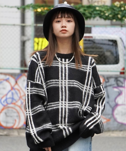 1111clothing(ワンフォークロージング)の「WJQ モヘアタッチ ルーズニット / 総柄 ニット プルオーバー オーバーサイズ(ニット/セーター・メンズ・ホワイト系6/グレー系6/ブラウン系4/ブラック系3/ベージュ系5/ブラック系5/ホワイト系3/ホワイト系5/ブラック系4・FREE)」の6枚目の写真