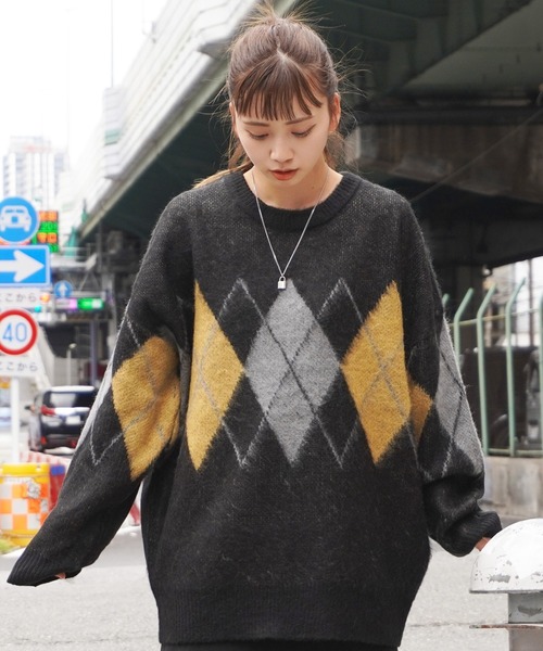 1111clothing(ワンフォークロージング)の「WJQ モヘアタッチ ルーズニット / 総柄 ニット プルオーバー オーバーサイズ(ニット/セーター・メンズ・ホワイト系6/グレー系6/ブラウン系4/ブラック系3/ベージュ系5/ブラック系5/ホワイト系3/ホワイト系5/ブラック系4・FREE)」の7枚目の写真