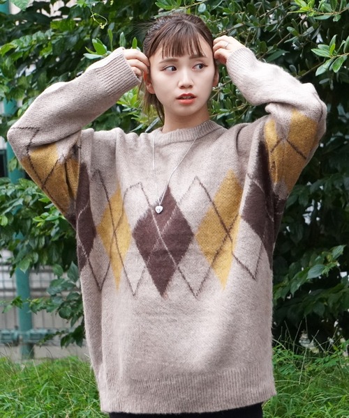 1111clothing(ワンフォークロージング)の「WJQ モヘアタッチ ルーズニット / 総柄 ニット プルオーバー オーバーサイズ(ニット/セーター・メンズ・ホワイト系6/グレー系6/ブラウン系4/ブラック系3/ベージュ系5/ブラック系5/ホワイト系3/ホワイト系5/ブラック系4・FREE)」の9枚目の写真