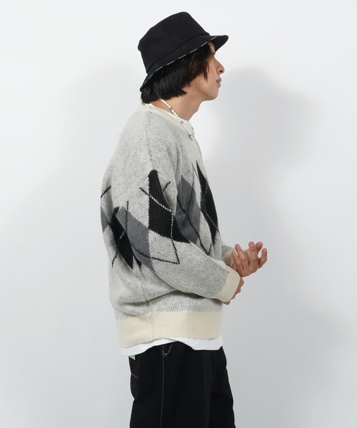 1111clothing(ワンフォークロージング)の「WJQ モヘアタッチ ルーズニット / 総柄 ニット プルオーバー オーバーサイズ(ニット/セーター・メンズ・ホワイト系6/グレー系6/ブラウン系4/ブラック系3/ベージュ系5/ブラック系5/ホワイト系3/ホワイト系5/ブラック系4・FREE)」の12枚目の写真