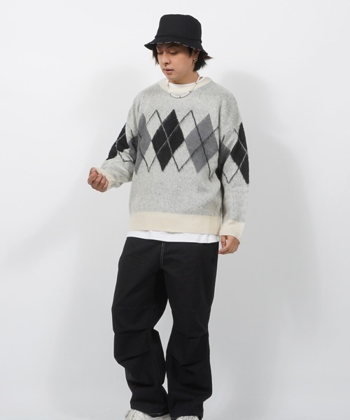 1111clothing(ワンフォークロージング)の「WJQ モヘアタッチ ルーズニット / 総柄 ニット プルオーバー オーバーサイズ(ニット/セーター・メンズ・ホワイト系6/グレー系6/ブラウン系4/ブラック系3/ベージュ系5/ブラック系5/ホワイト系3/ホワイト系5/ブラック系4・FREE)」の13枚目の写真