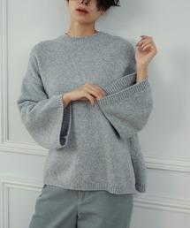 INED | クルーネックメランジニット ちくちくしない肌触り 深めのスリットデザイン(ニット/セーター)