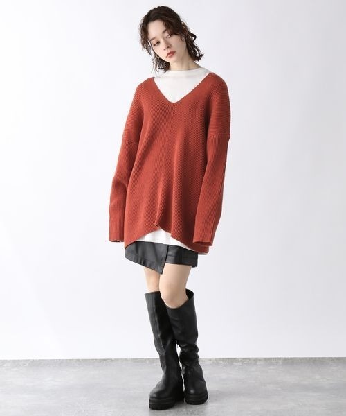 JEANASIS（ジーナシス）の「7G WアゼキリカエVプルオーバー/176295（ニット/セーター・レディース・チャコールグレー/ライトグレー/オレンジ・FREE）」の7枚目の写真