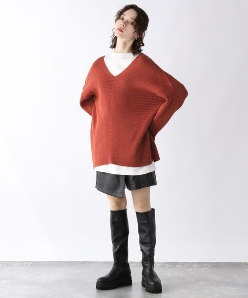 JEANASIS（ジーナシス）の「7G WアゼキリカエVプルオーバー/176295（ニット/セーター・レディース・チャコールグレー/ライトグレー/オレンジ・FREE）」の8枚目の写真