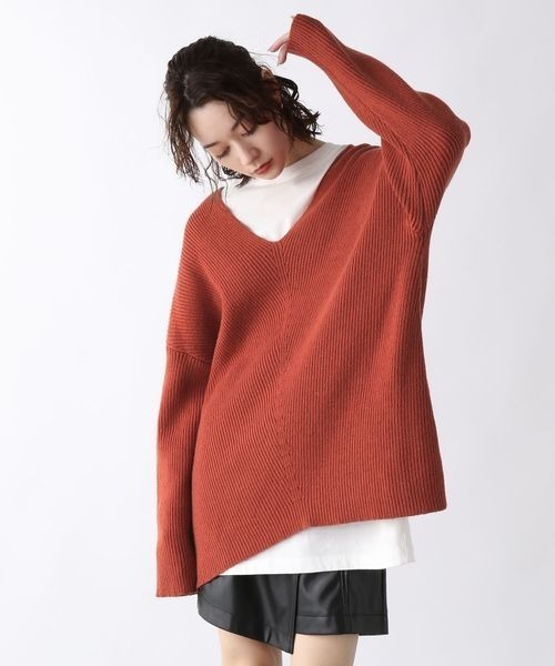 JEANASIS（ジーナシス）の「7G WアゼキリカエVプルオーバー/176295（ニット/セーター・レディース・チャコールグレー/ライトグレー/オレンジ・FREE）」の9枚目の写真