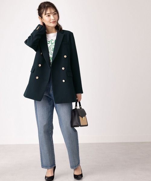 セール】ダブルクロス素材金ボタン使いジャケット（テーラード