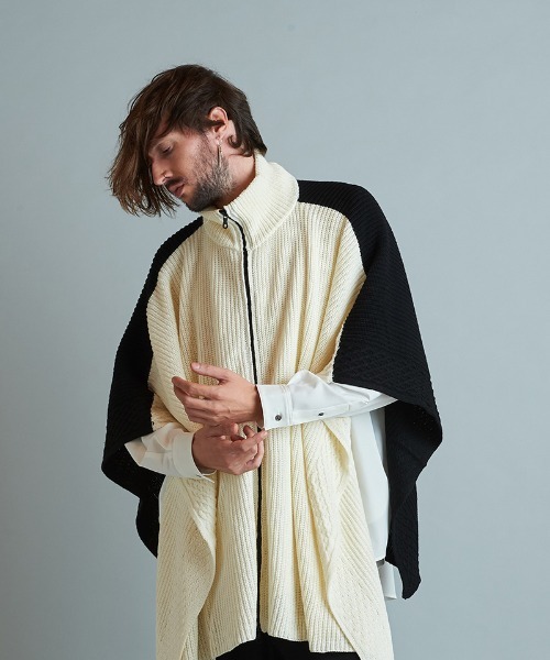 NO ID.(ノーアイディ)の「mcg3171-3WAYニットZIPポンチョ(ポンチョ・メンズ・ブラック/グリーン/アイボリー・ONE SIZE)」の9枚目の写真