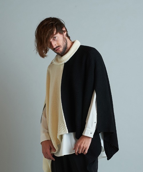 NO ID.(ノーアイディ)の「mcg3171-3WAYニットZIPポンチョ(ポンチョ・メンズ・ブラック/グリーン/アイボリー・ONE SIZE)」の10枚目の写真